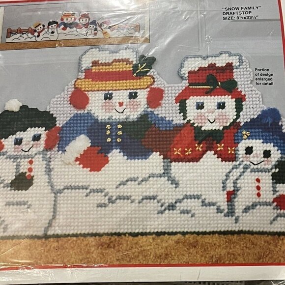 NEW Vintage Bucilla Christmas Kit Snow Family Draftstop Plastic Canvas  61113 - Picture 3 of 7